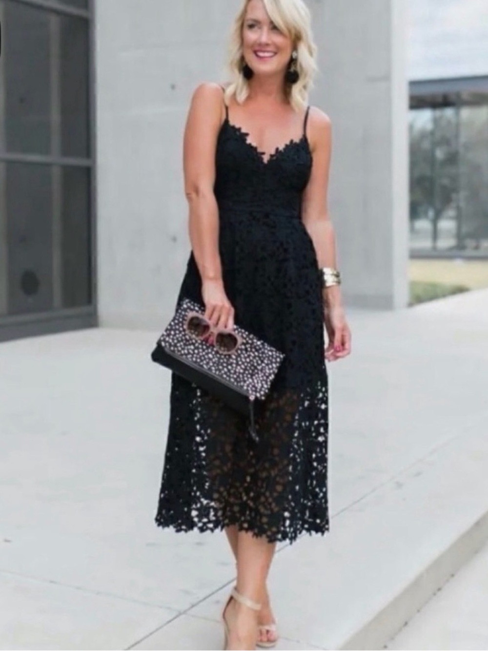 ASTR black Lace Midi Dress with Spaghetti Straps
